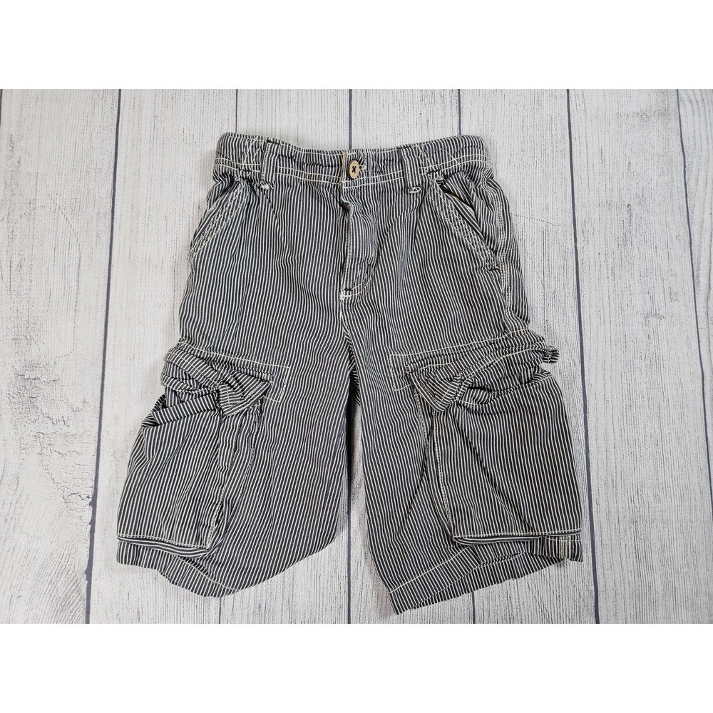 Mini Boden Pants Boys 6Y Gray White‎ Striped Cotton Roll Tab Casual Summer